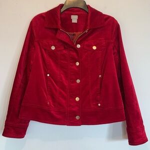 Chico’s Red Velvet Jean Jacket 1